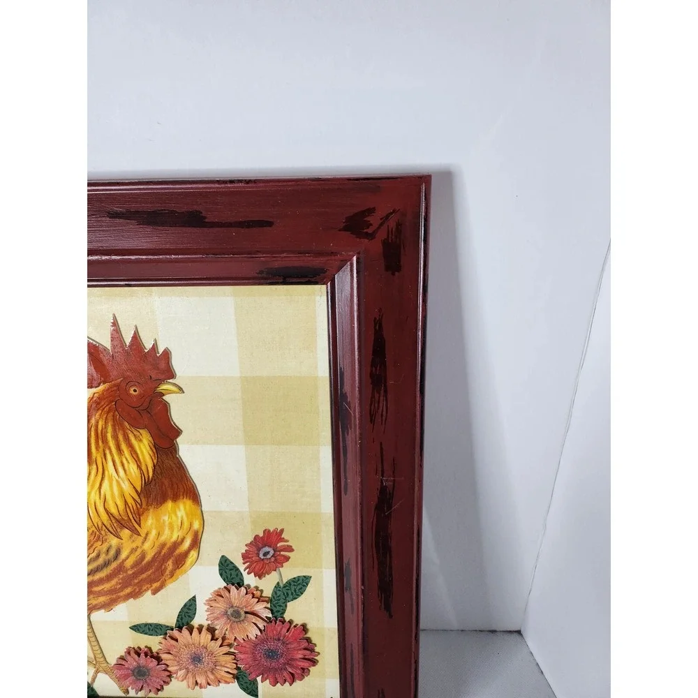 Vintage 3D Textured Rooster Wall Art Hanging Wood Framed Farmhouse Country Decor